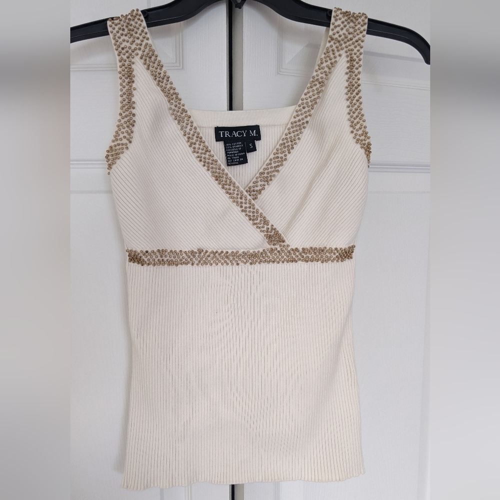 Tracy M Cream Top with Gold Detailing